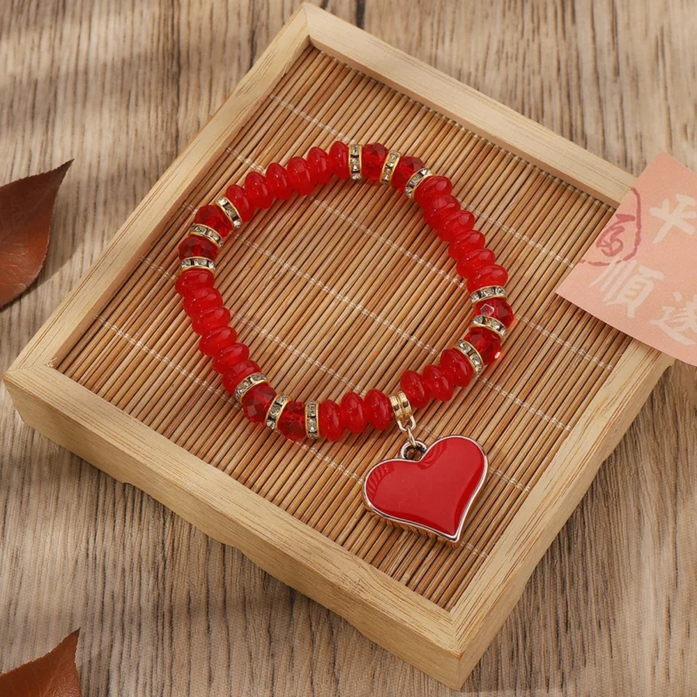 Elegant Red Heart Bracelet (Stretch)